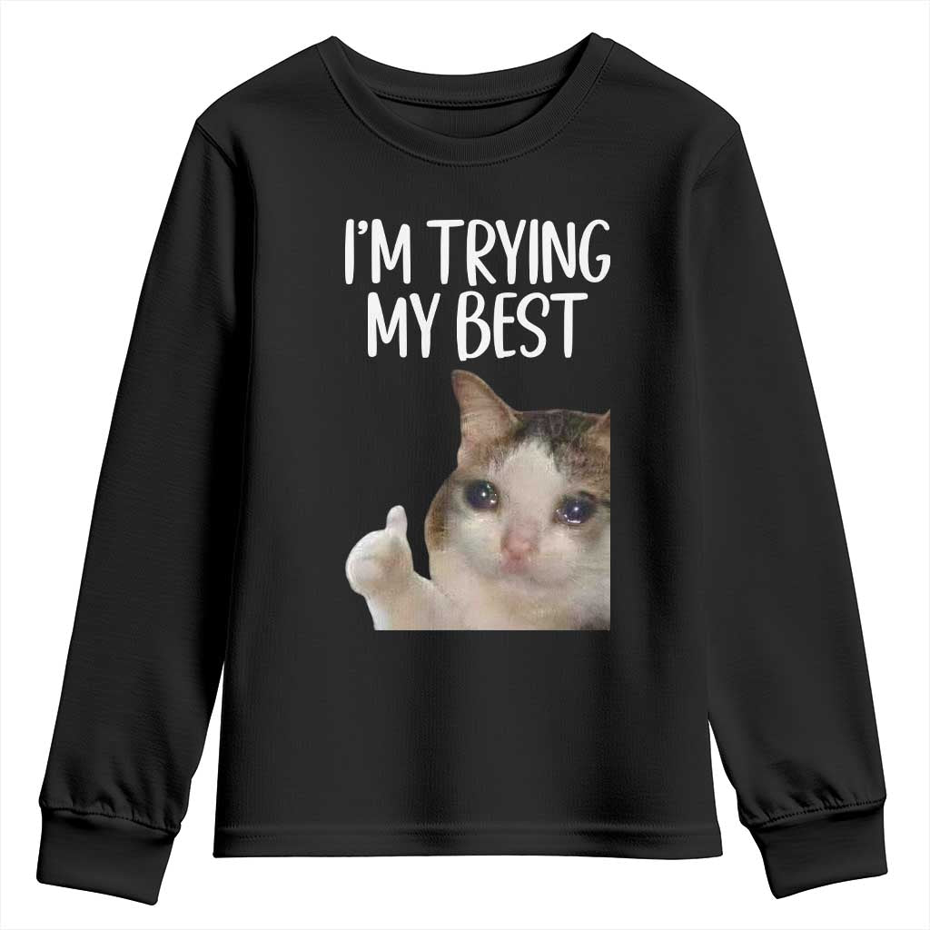 Im Trying My Best Funny Crying Cat Meme Youth Sweatshirt - Wonder Print Shop