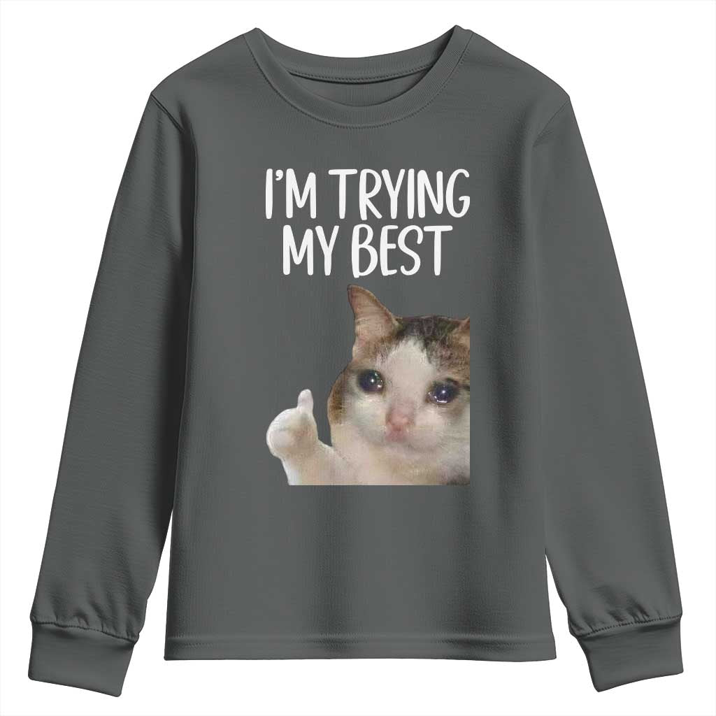 Im Trying My Best Funny Crying Cat Meme Youth Sweatshirt - Wonder Print Shop