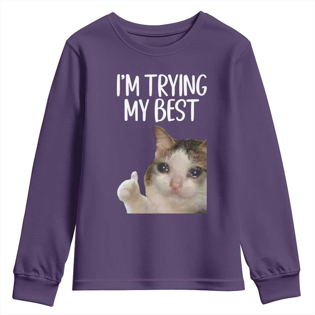 Im Trying My Best Funny Crying Cat Meme Youth Sweatshirt - Wonder Print Shop