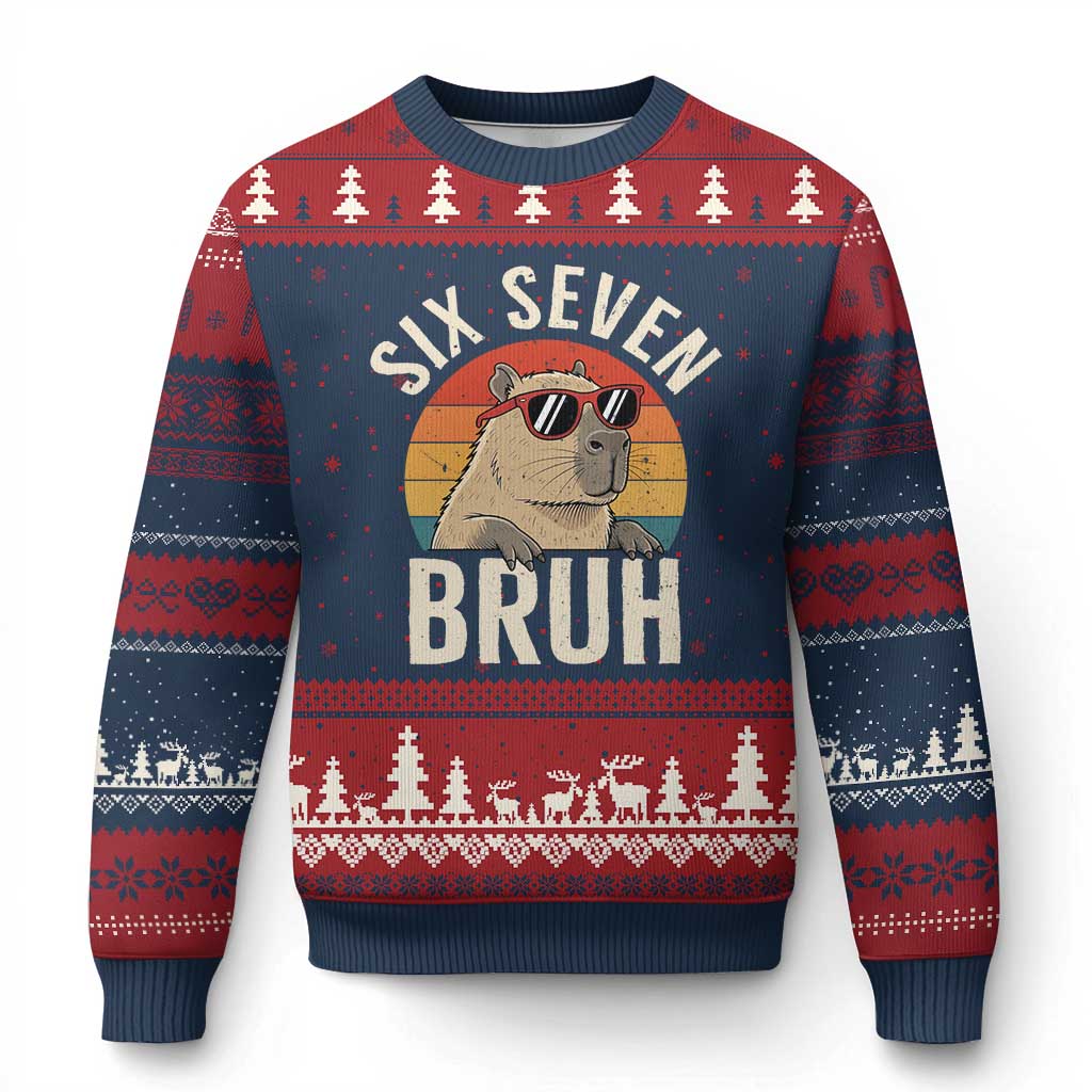 Six Seven Bruh 67 Meme Funny Capybara Ugly Christmas Sweater