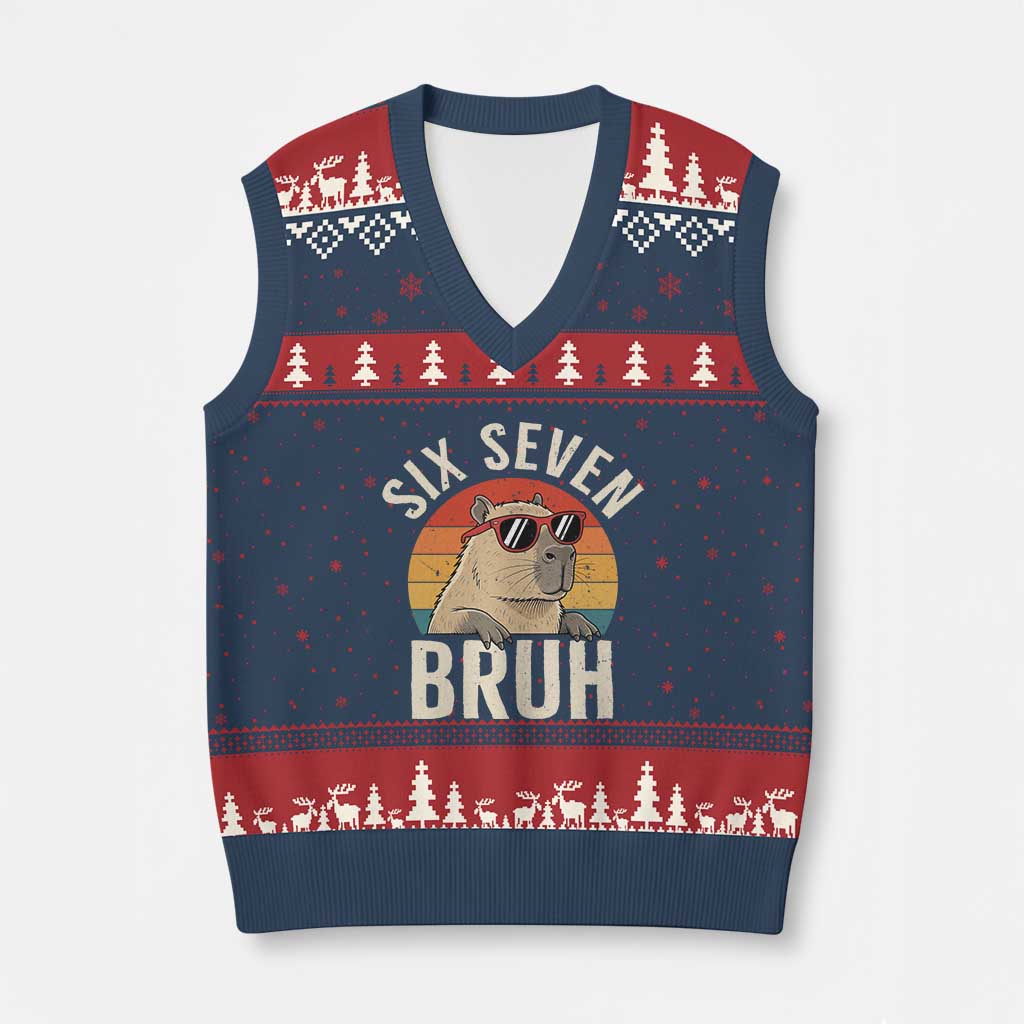 Six Seven Bruh 67 Meme Funny Capybara V-Neck Knit Sweater Vest