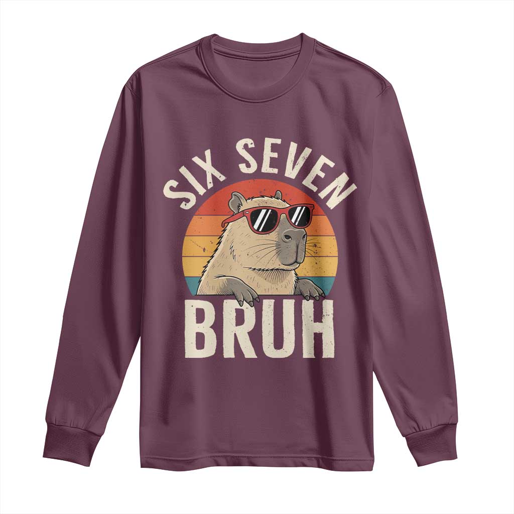 Six Seven Bruh 67 Meme Funny Capybara Long Sleeve Shirt