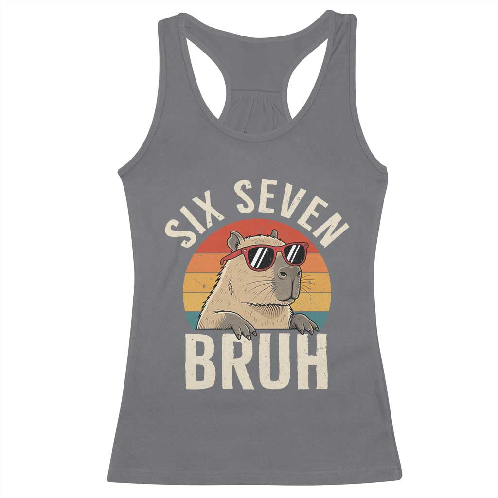 Six Seven Bruh 67 Meme Funny Capybara Racerback Tank Top