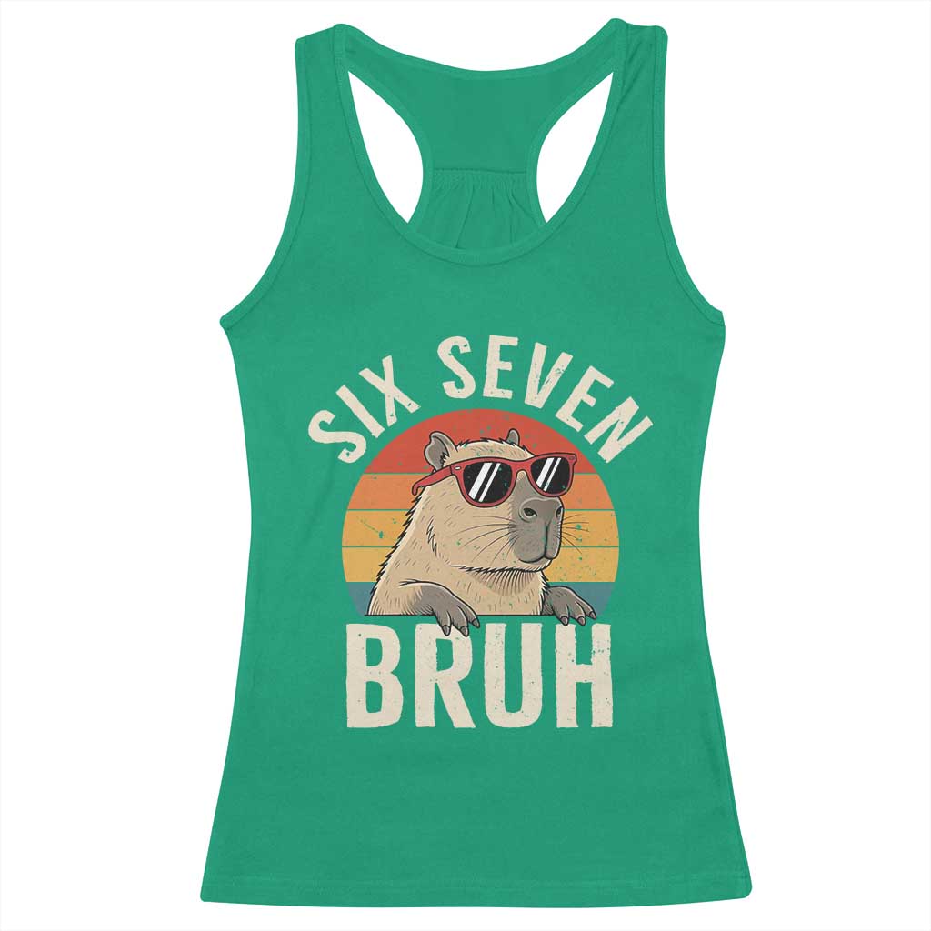 Six Seven Bruh 67 Meme Funny Capybara Racerback Tank Top