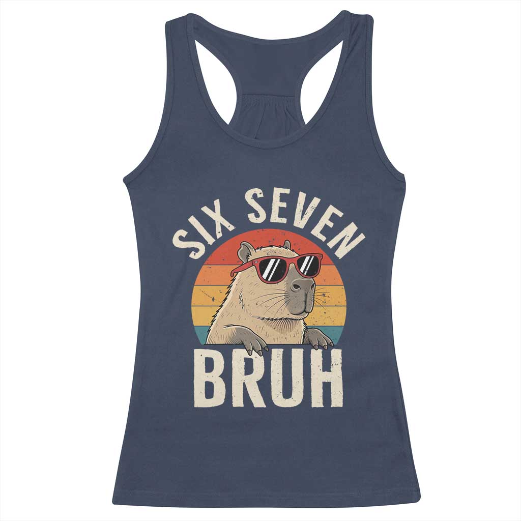Six Seven Bruh 67 Meme Funny Capybara Racerback Tank Top