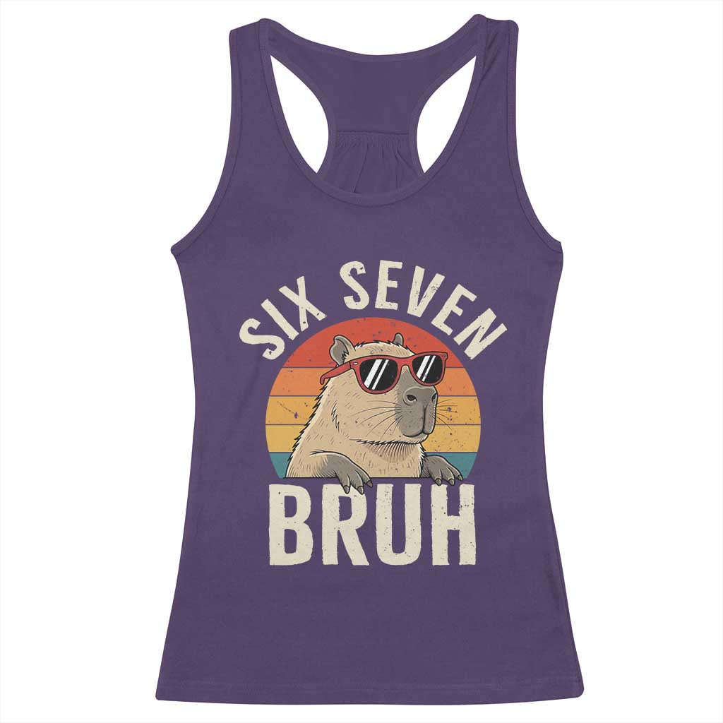 Six Seven Bruh 67 Meme Funny Capybara Racerback Tank Top