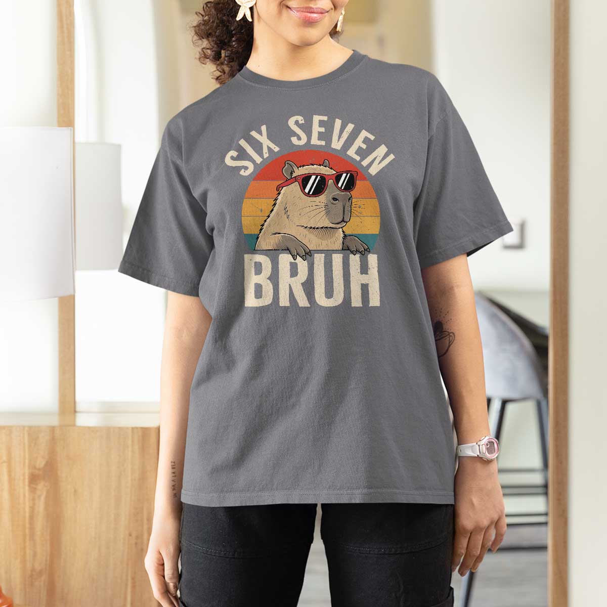 Six Seven Bruh 67 Meme Funny Capybara T Shirt For Women
