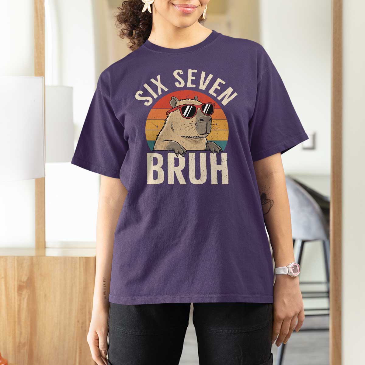 Six Seven Bruh 67 Meme Funny Capybara T Shirt For Women
