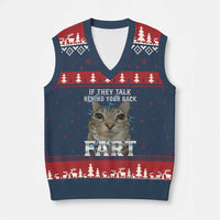 Cat Meme If They Talk Behind Your Back Fart V-Neck Knit Sweater Vest Funny Oddly Specific