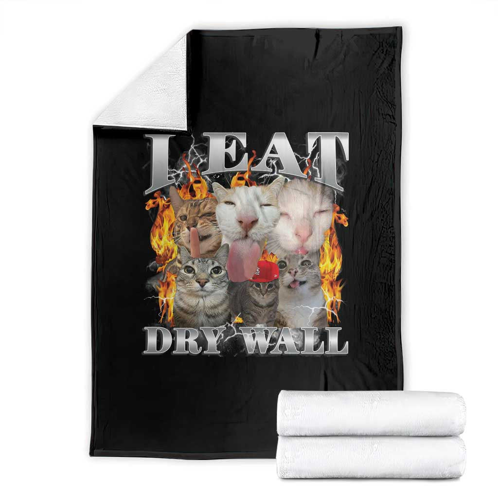 Funny Cat Meme Bootleg Graphic Throw Blanket I Eat Drywall Funny Weird Cursed Internet Memes