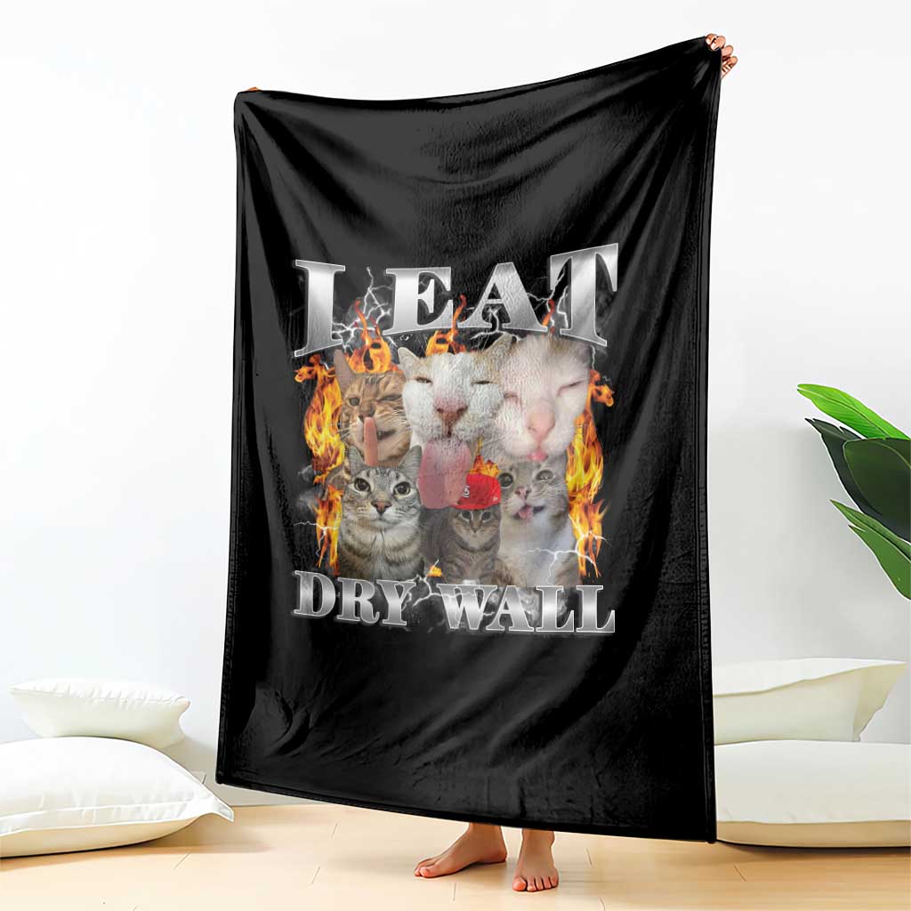Funny Cat Meme Bootleg Graphic Throw Blanket I Eat Drywall Funny Weird Cursed Internet Memes