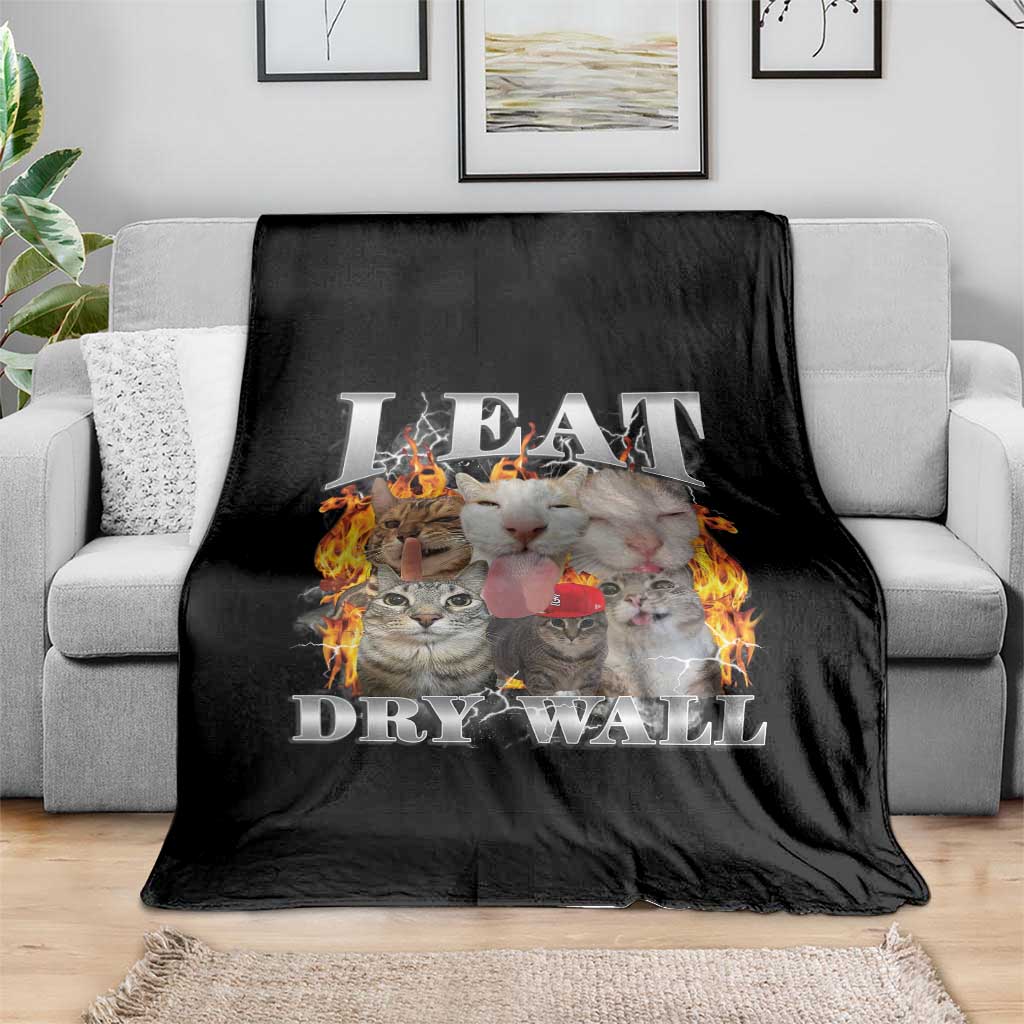 Funny Cat Meme Bootleg Graphic Throw Blanket I Eat Drywall Funny Weird Cursed Internet Memes
