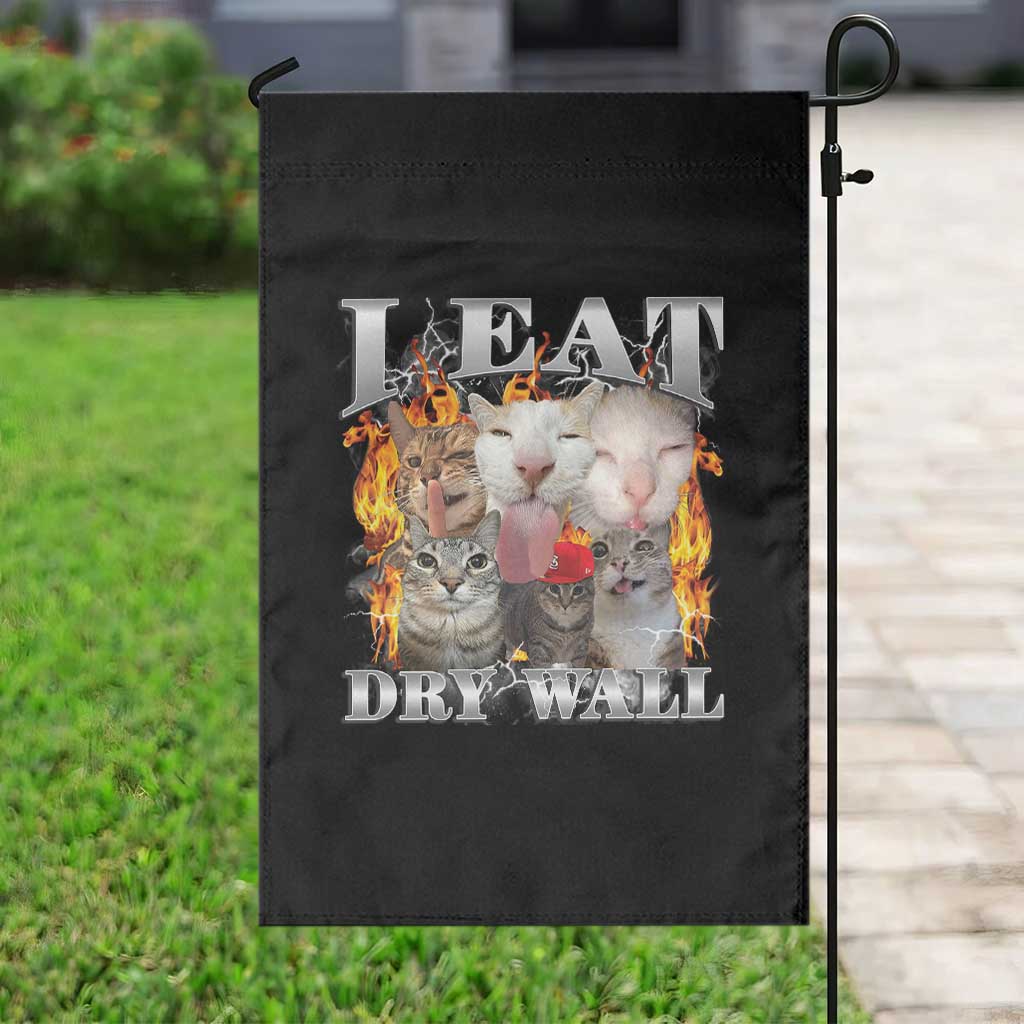 Funny Cat Meme Bootleg Graphic Garden Flag I Eat Drywall Funny Weird Cursed Internet Memes