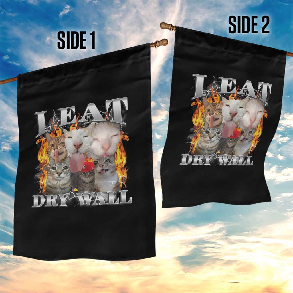Funny Cat Meme Bootleg Graphic Garden Flag I Eat Drywall Funny Weird Cursed Internet Memes