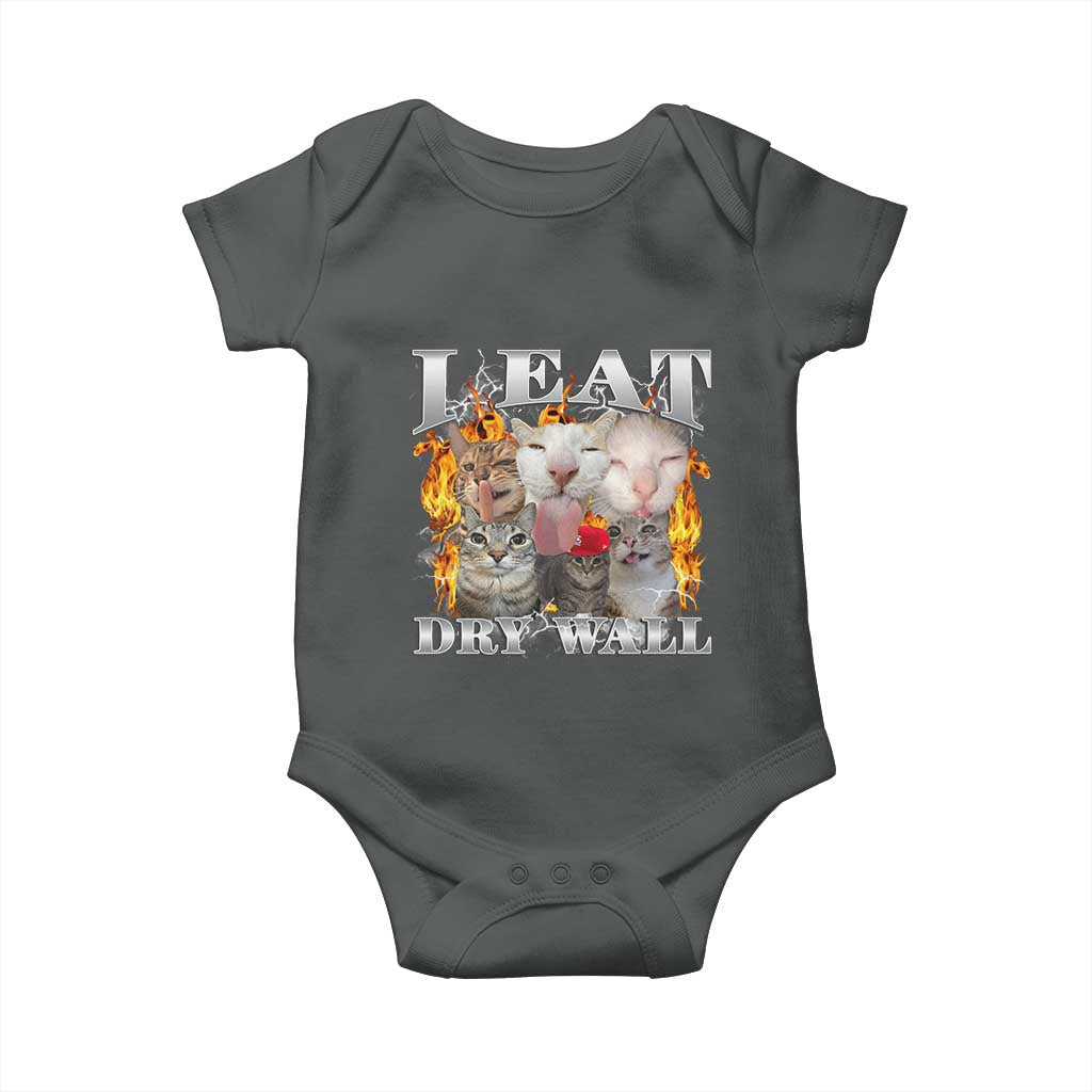 Funny Cat Meme Bootleg Graphic Baby Onesie I Eat Drywall Funny Weird Cursed Internet Memes