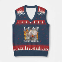 Funny Cat Meme Bootleg Graphic V-Neck Knit Sweater Vest I Eat Drywall Funny Weird Cursed Internet Memes