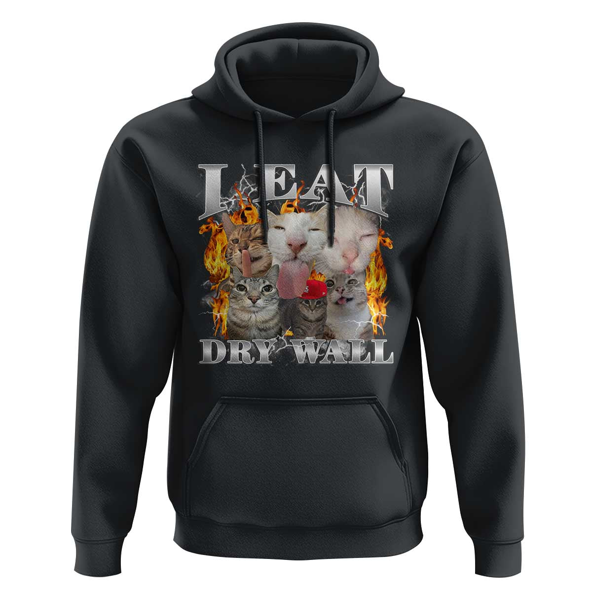 Funny Cat Meme Bootleg Graphic Hoodie I Eat Drywall Funny Weird Cursed Internet Memes