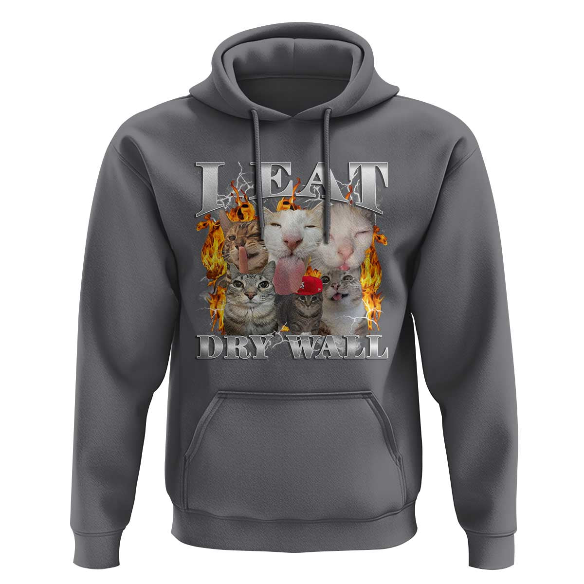 Funny Cat Meme Bootleg Graphic Hoodie I Eat Drywall Funny Weird Cursed Internet Memes