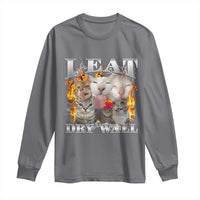 Funny Cat Meme Bootleg Graphic Long Sleeve Shirt I Eat Drywall Funny Weird Cursed Internet Memes