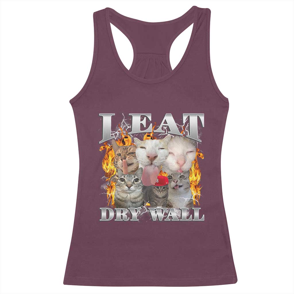 Funny Cat Meme Bootleg Graphic Racerback Tank Top I Eat Drywall Funny Weird Cursed Internet Memes