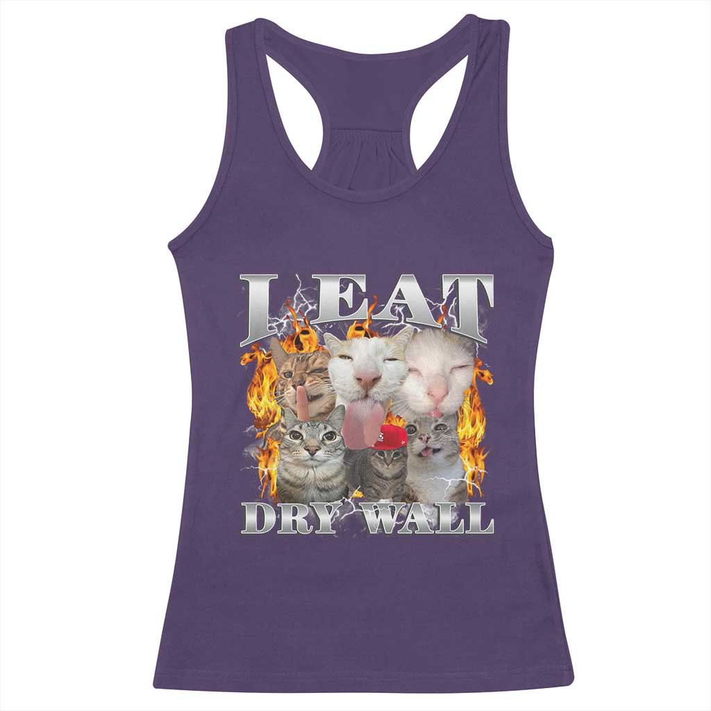 Funny Cat Meme Bootleg Graphic Racerback Tank Top I Eat Drywall Funny Weird Cursed Internet Memes