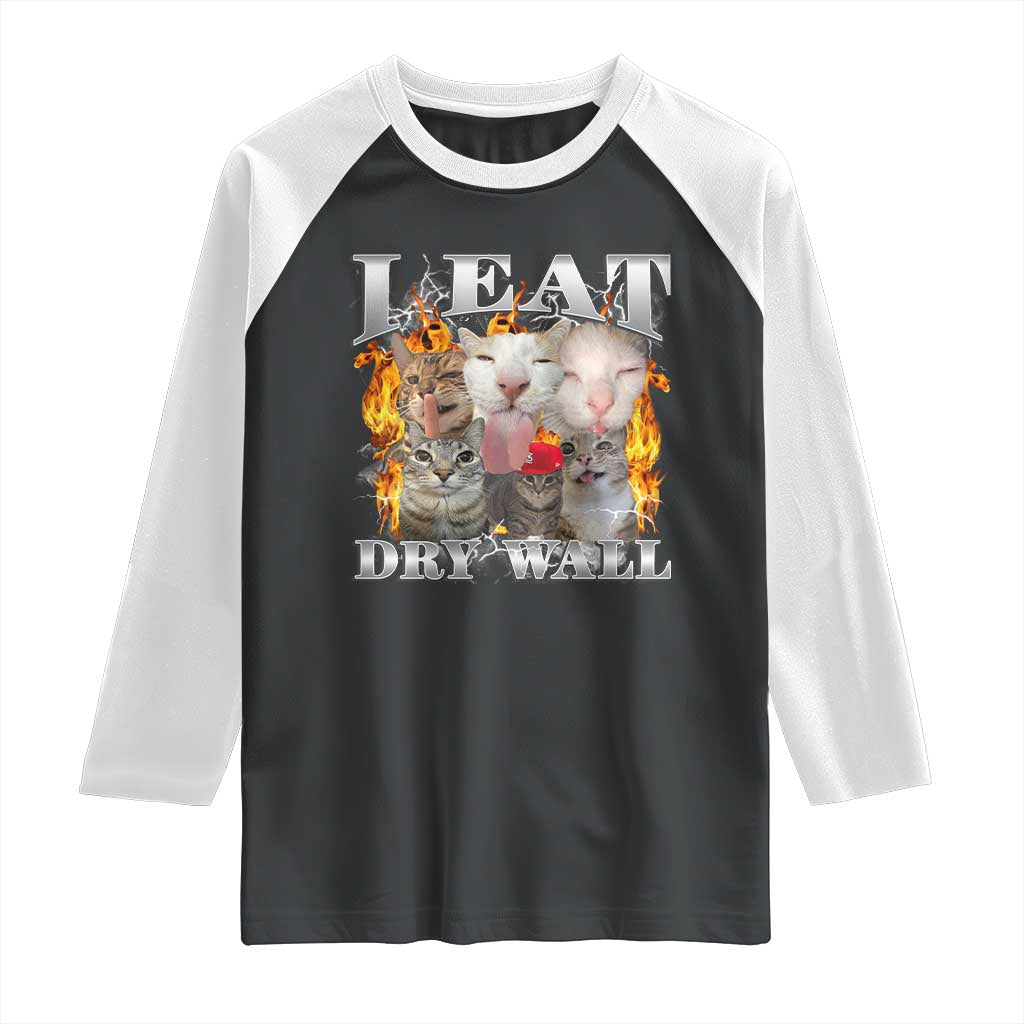 Funny Cat Meme Bootleg Graphic Raglan Shirt I Eat Drywall Funny Weird Cursed Internet Memes