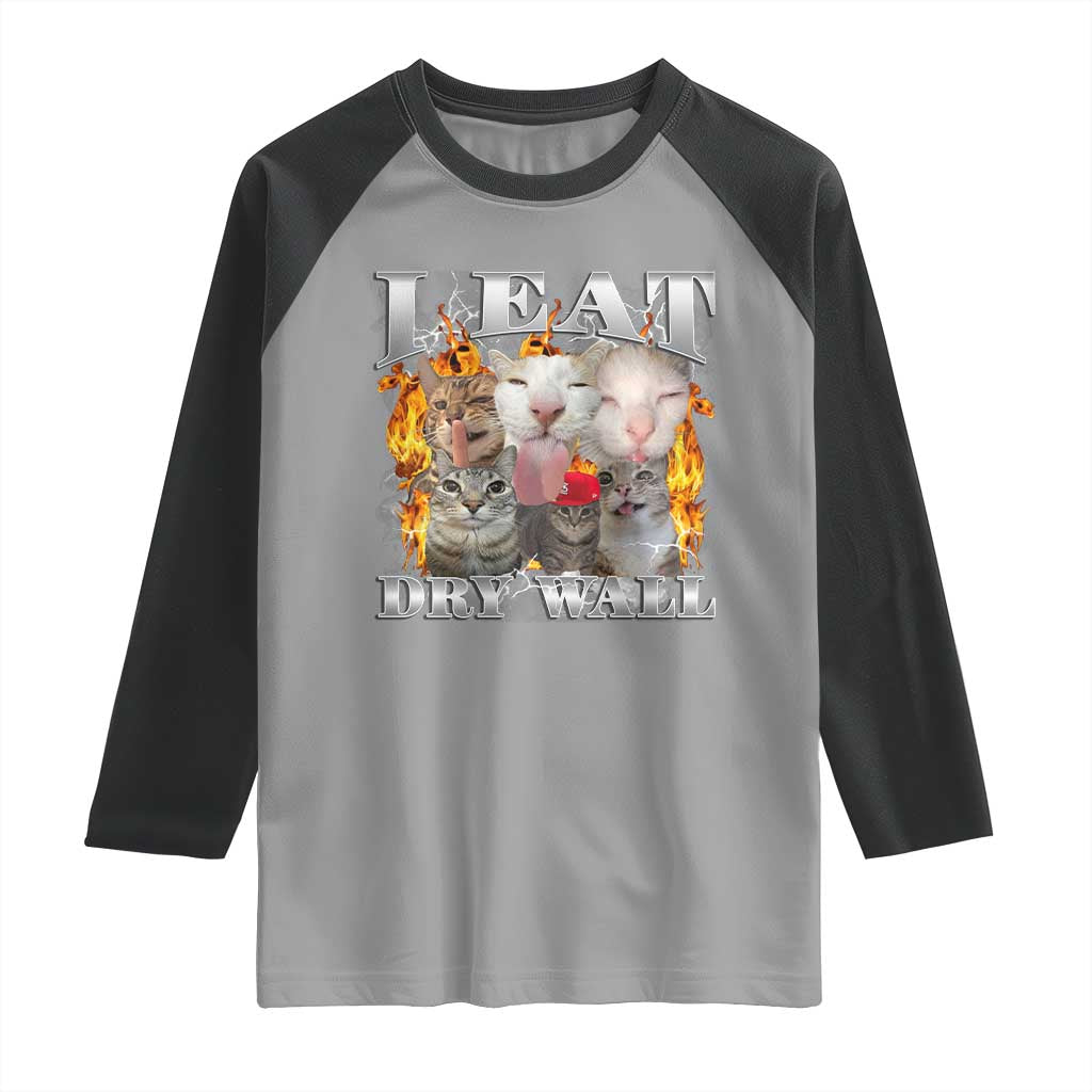 Funny Cat Meme Bootleg Graphic Raglan Shirt I Eat Drywall Funny Weird Cursed Internet Memes