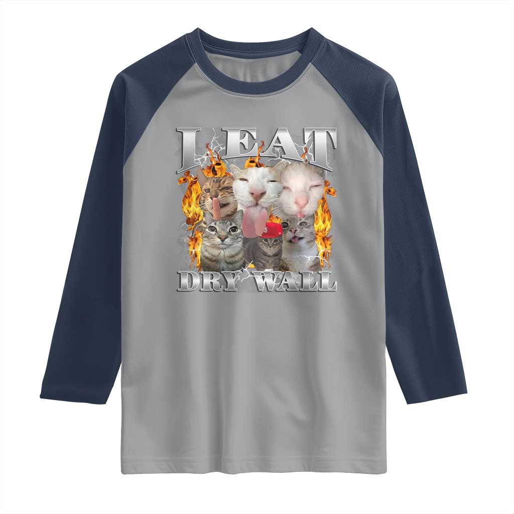 Funny Cat Meme Bootleg Graphic Raglan Shirt I Eat Drywall Funny Weird Cursed Internet Memes