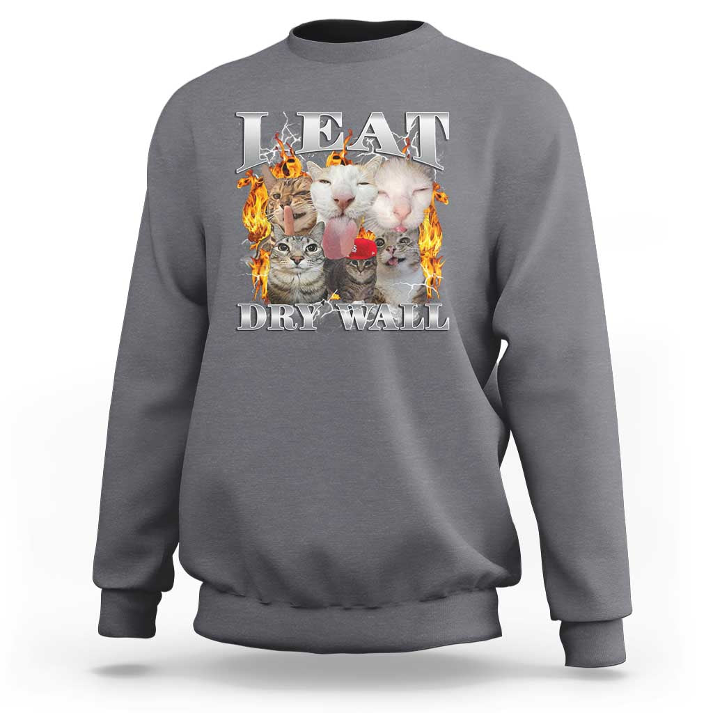 Funny Cat Meme Bootleg Graphic Sweatshirt I Eat Drywall Funny Weird Cursed Internet Memes