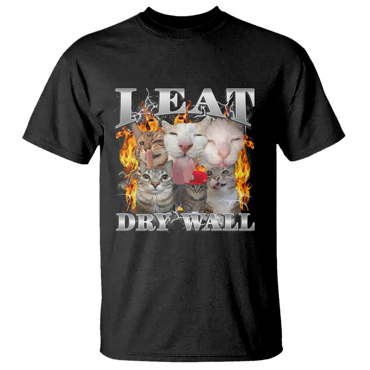 Funny Cat Meme Bootleg Graphic T Shirt I Eat Drywall Funny Weird Cursed Internet Memes