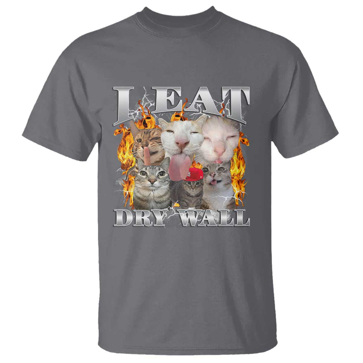 Funny Cat Meme Bootleg Graphic T Shirt I Eat Drywall Funny Weird Cursed Internet Memes