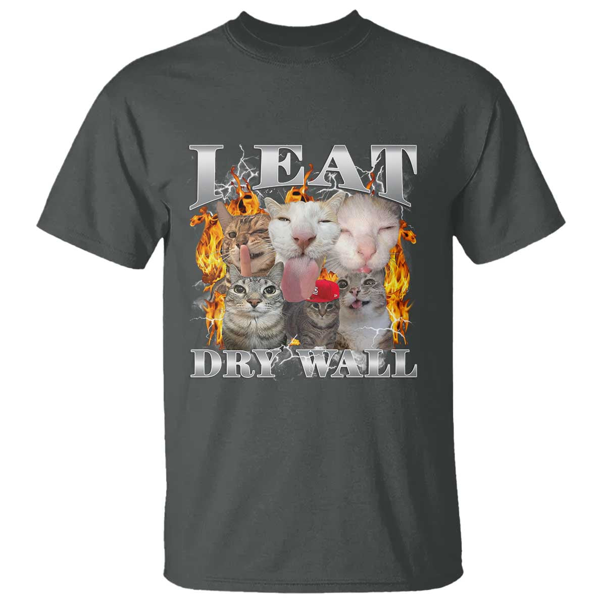 Funny Cat Meme Bootleg Graphic T Shirt I Eat Drywall Funny Weird Cursed Internet Memes