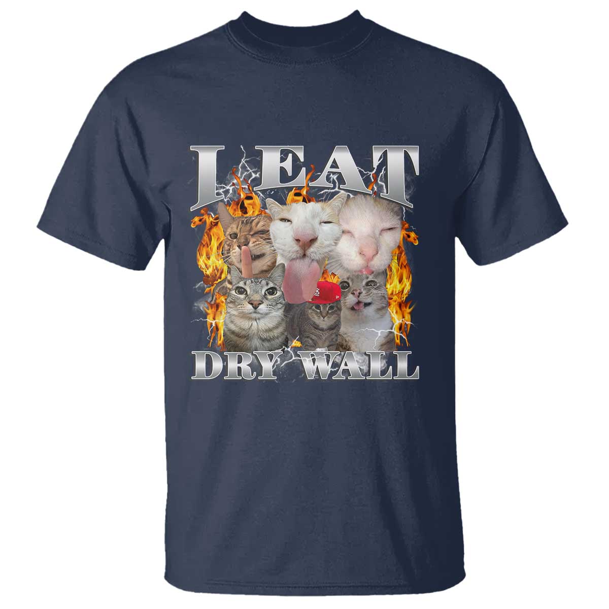 Funny Cat Meme Bootleg Graphic T Shirt I Eat Drywall Funny Weird Cursed Internet Memes