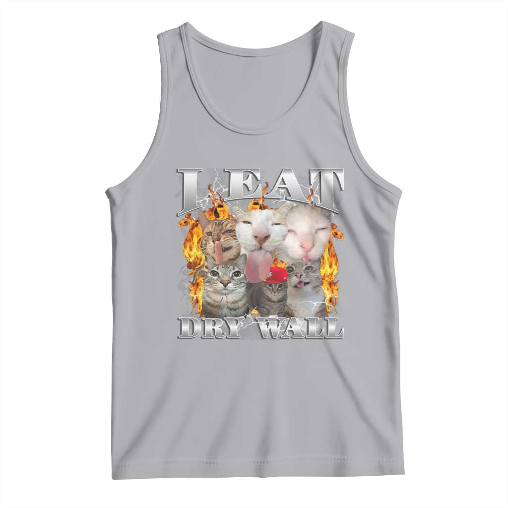 Funny Cat Meme Bootleg Graphic Tank Top I Eat Drywall Funny Weird Cursed Internet Memes