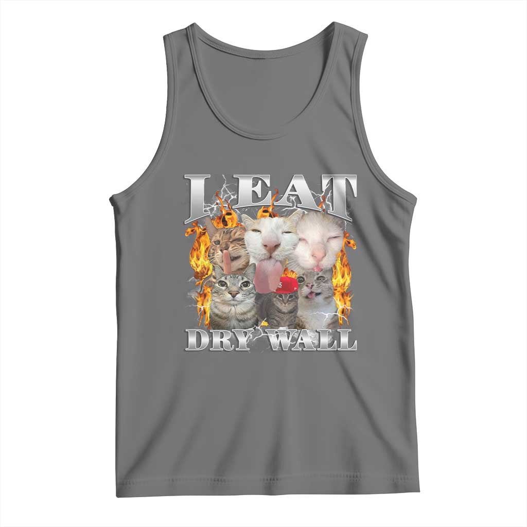 Funny Cat Meme Bootleg Graphic Tank Top I Eat Drywall Funny Weird Cursed Internet Memes