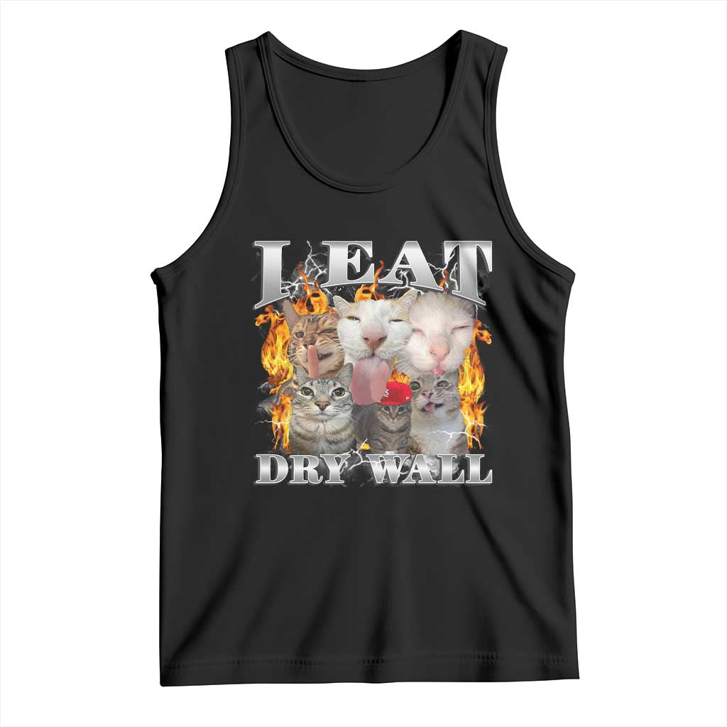 Funny Cat Meme Bootleg Graphic Tank Top I Eat Drywall Funny Weird Cursed Internet Memes