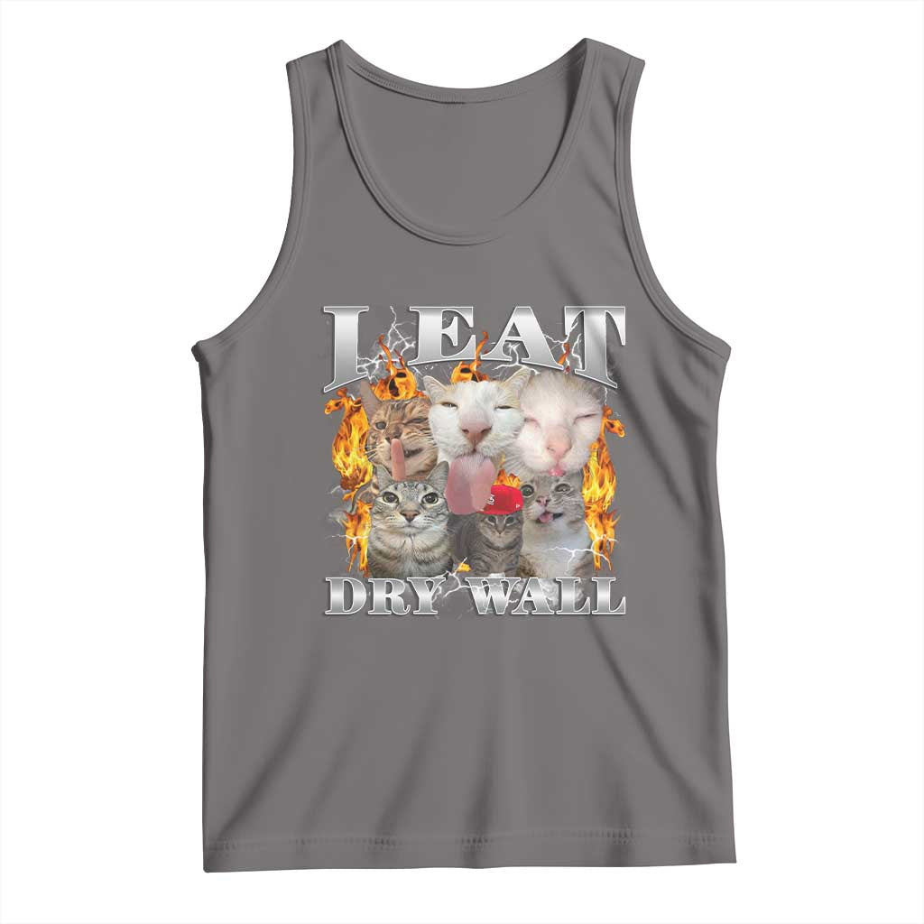 Funny Cat Meme Bootleg Graphic Tank Top I Eat Drywall Funny Weird Cursed Internet Memes