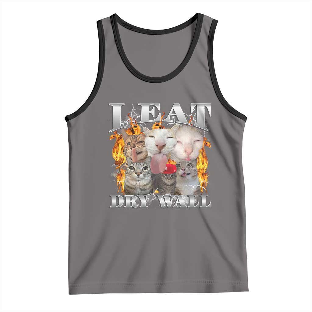Funny Cat Meme Bootleg Graphic Tank Top I Eat Drywall Funny Weird Cursed Internet Memes
