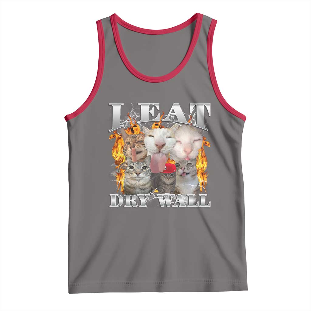 Funny Cat Meme Bootleg Graphic Tank Top I Eat Drywall Funny Weird Cursed Internet Memes