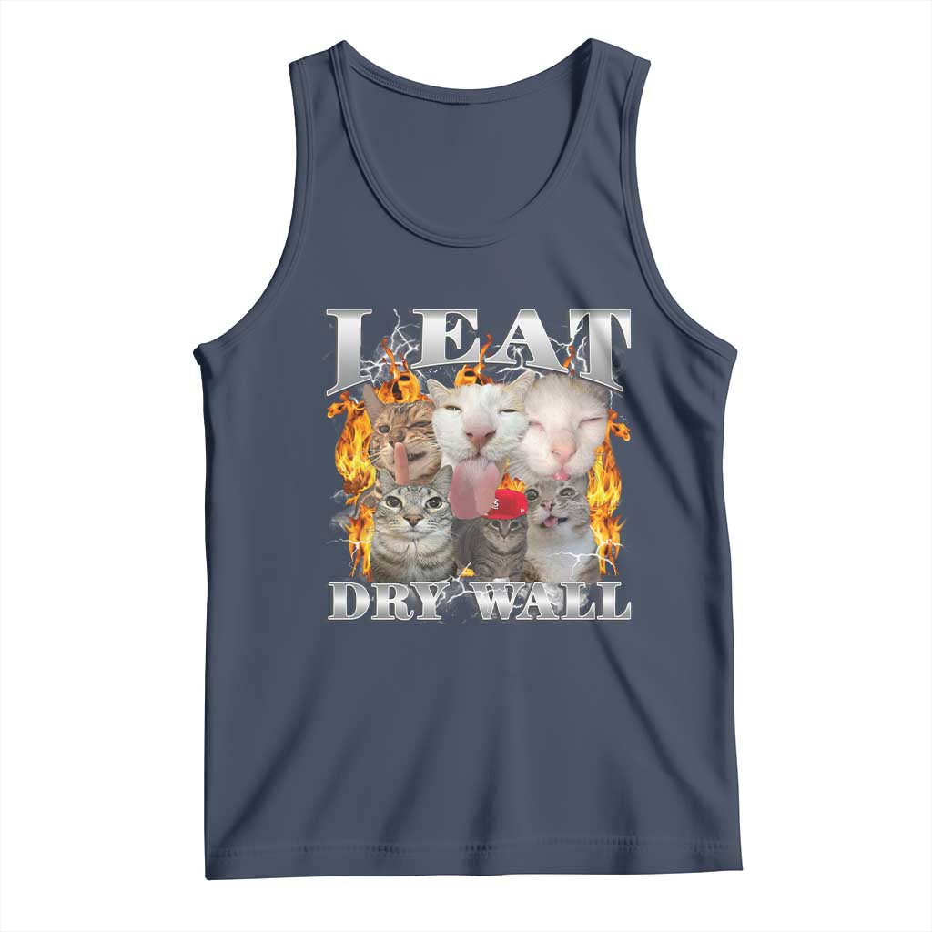 Funny Cat Meme Bootleg Graphic Tank Top I Eat Drywall Funny Weird Cursed Internet Memes