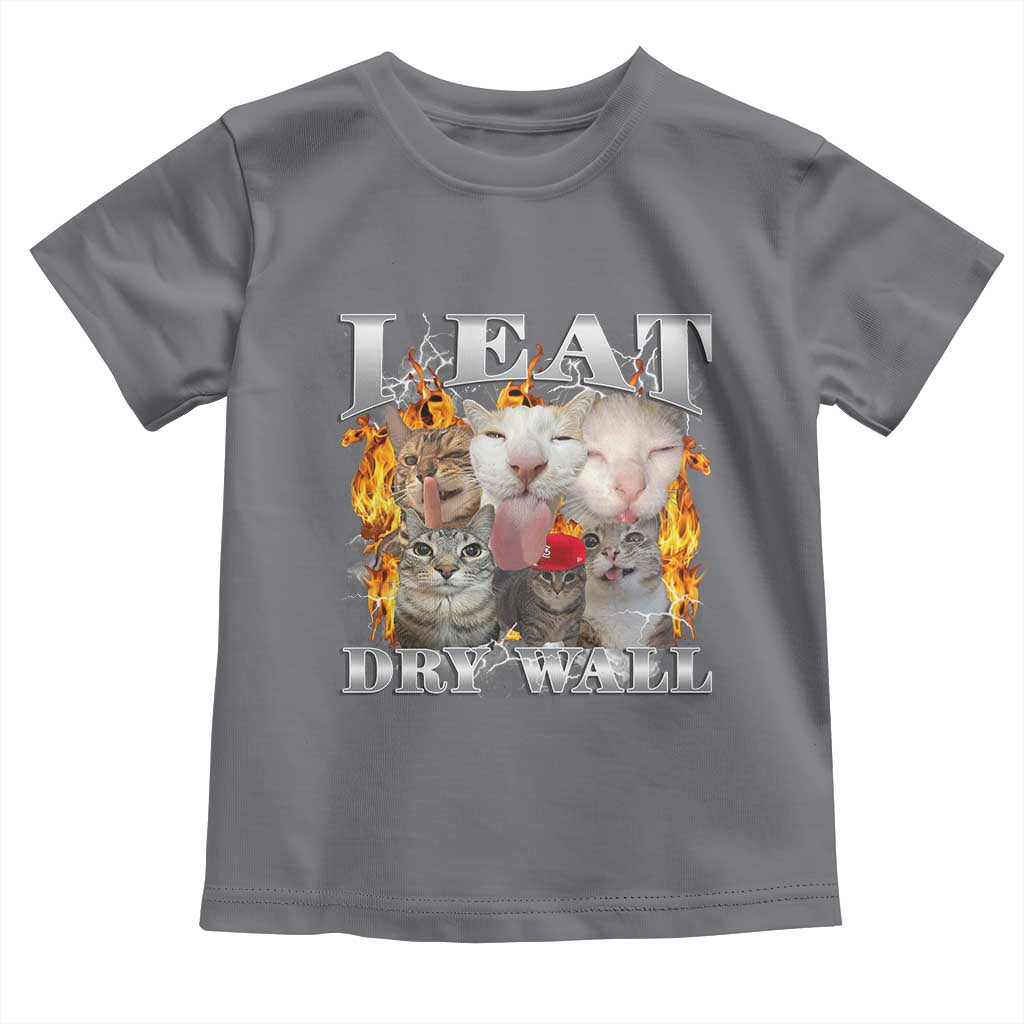 Funny Cat Meme Bootleg Graphic Toddler T Shirt I Eat Drywall Funny Weird Cursed Internet Memes