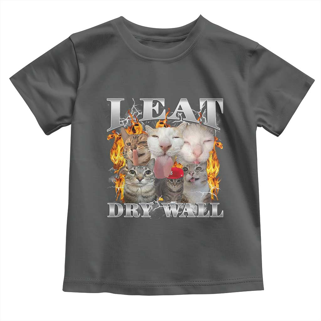 Funny Cat Meme Bootleg Graphic Toddler T Shirt I Eat Drywall Funny Weird Cursed Internet Memes