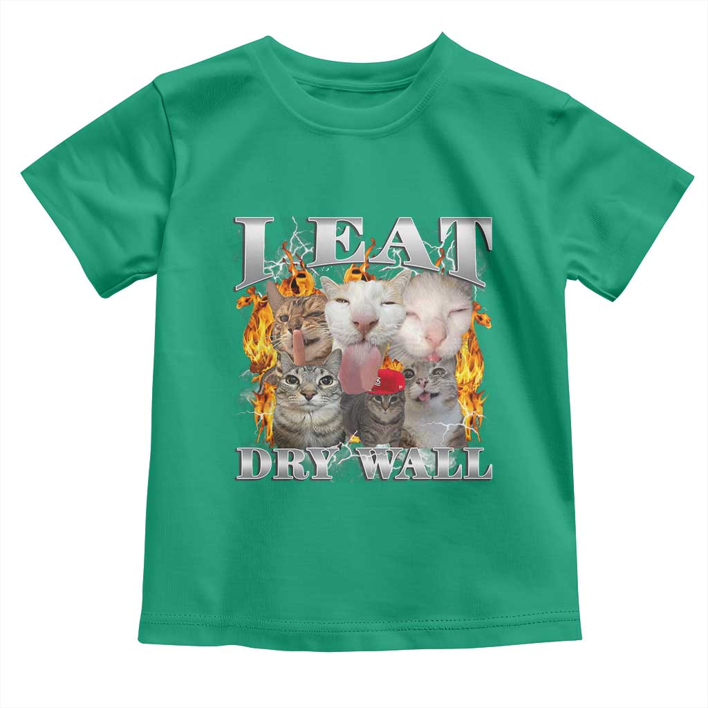 Funny Cat Meme Bootleg Graphic Toddler T Shirt I Eat Drywall Funny Weird Cursed Internet Memes
