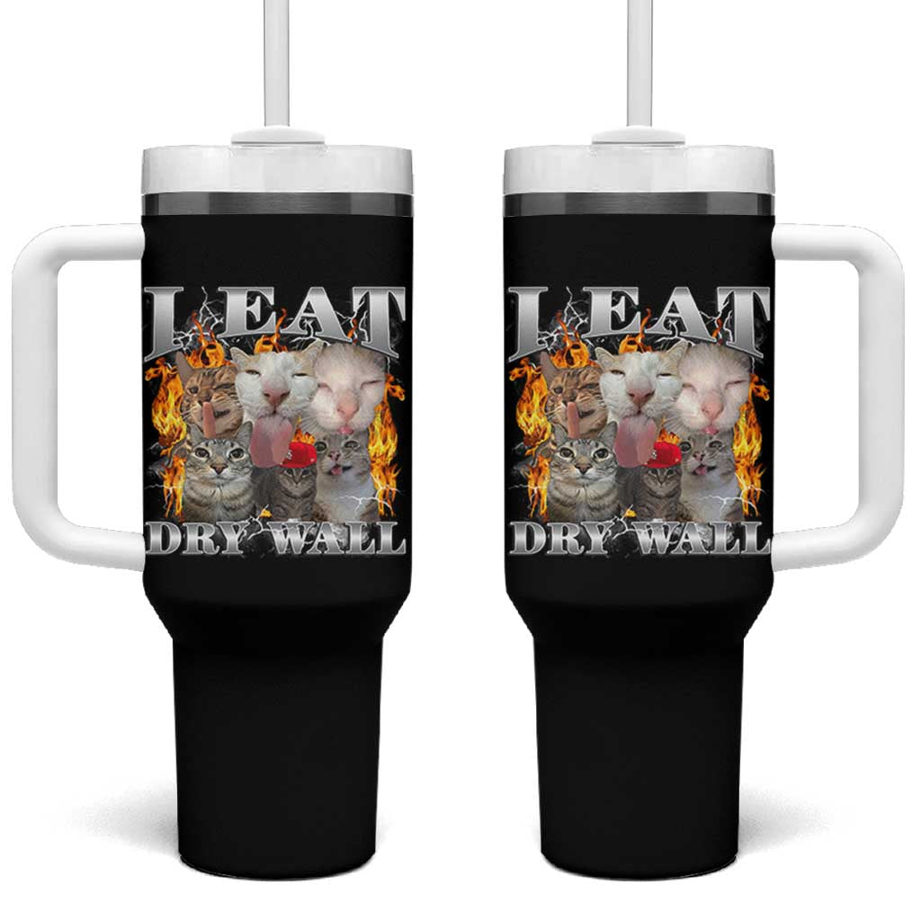 Funny Cat Meme Bootleg Graphic Tumbler With Handle I Eat Drywall Funny Weird Cursed Internet Memes