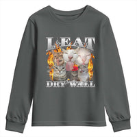 Funny Cat Meme Bootleg Graphic Youth Sweatshirt I Eat Drywall Funny Weird Cursed Internet Memes
