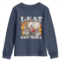 Funny Cat Meme Bootleg Graphic Youth Sweatshirt I Eat Drywall Funny Weird Cursed Internet Memes