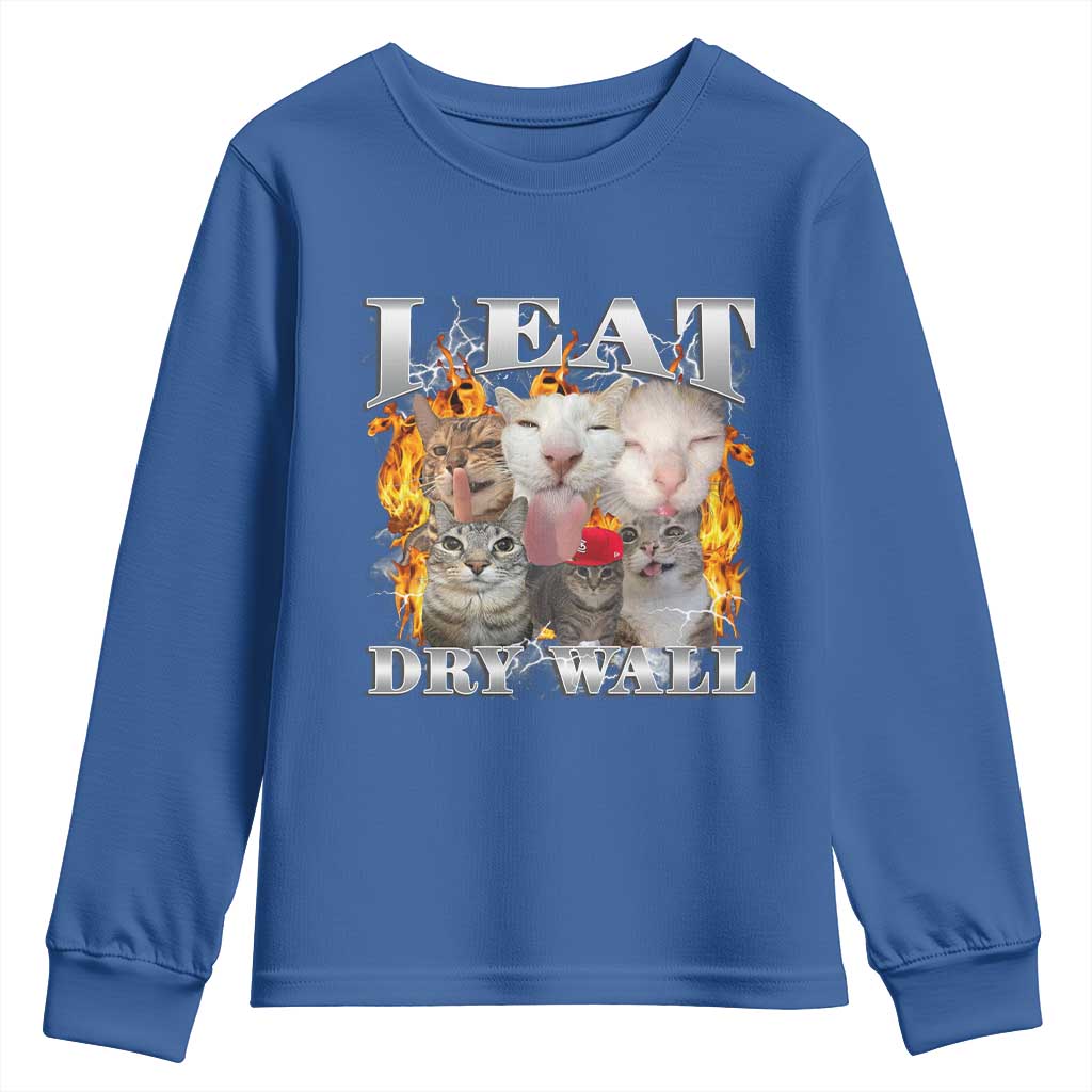 Funny Cat Meme Bootleg Graphic Youth Sweatshirt I Eat Drywall Funny Weird Cursed Internet Memes
