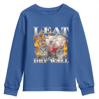 Funny Cat Meme Bootleg Graphic Youth Sweatshirt I Eat Drywall Funny Weird Cursed Internet Memes