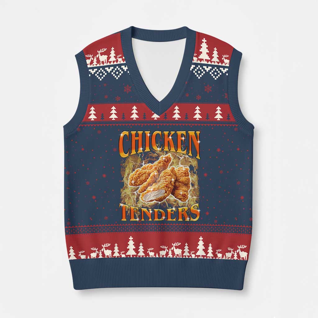 Funny Chicken Tenders V-Neck Knit Sweater Vest Funny Foodie Vintage 90s Bootleg Rap