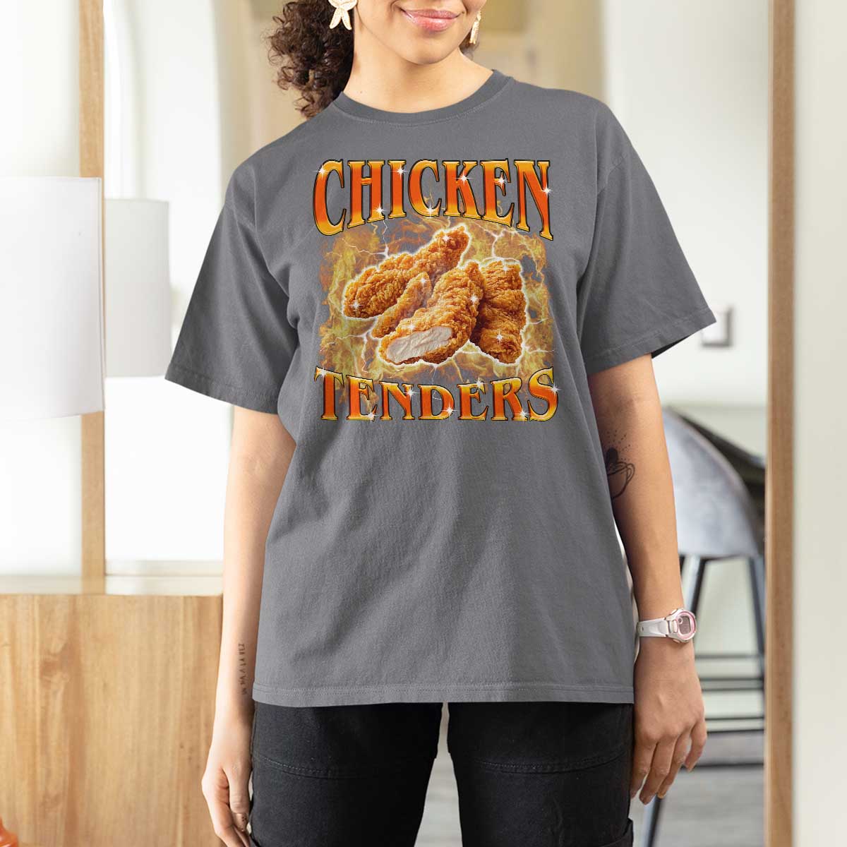 Funny Chicken Tenders T Shirt For Women Funny Foodie Vintage 90s Bootleg Rap